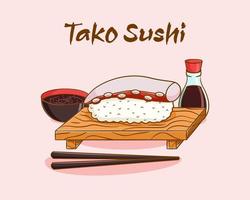 Tako sushi cartoon illustration vector