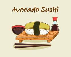 ilustración de dibujos animados de sushi de aguacate vector