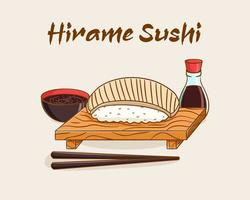 ilustración de dibujos animados de sushi hirame vector