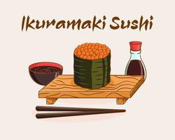 ilustración de dibujos animados de sushi ikuramaki vector