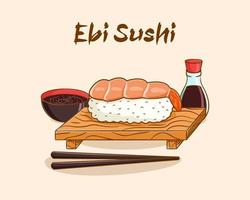 ilustración de dibujos animados de sushi ebi vector