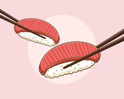 ilustración de dibujos animados de sushi maguro vector