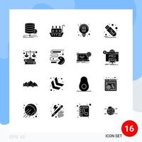 Group of 16 Modern Solid Glyphs Set for finance usb vessel stick drive Editable Vector Design Elements