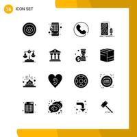 Pack of 16 Modern Solid Glyphs Signs and Symbols for Web Print Media such as law gdpr call sound microphone Editable Vector Design Elements