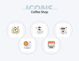 diseño de iconos de paquete de 5 iconos planos de cafetería. menú. mano. tienda. café. signo vector