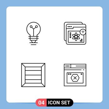 paquete de línea de 4 símbolos universales de bioquímica de aprendizaje de bulbo elementos de diseño de vector editables de caja electrónica
