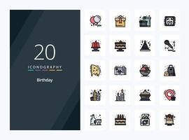 20 Birthday line Filled icon for presentation vector