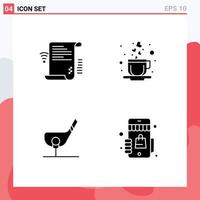 Set of 4 Commercial Solid Glyphs pack for data ball wifi heart golf Editable Vector Design Elements