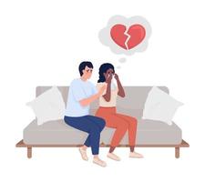 Sad girlfriend semi flat color vector characters. Editable figures. Full body people on white. Comforting partner simple cartoon style illustration for web graphic design and animation