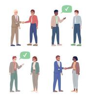 Business communication semi flat color vector characters set. Editable figures. Full body people on white. Simple cartoon style illustrations pack for web graphic design and animation