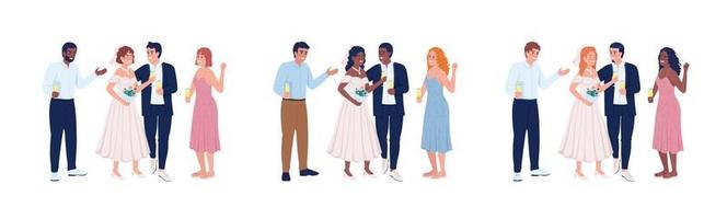 Married couple with friends semi flat color vector characters set. Editable figures. Full body people on white. Simple cartoon style illustration collection for web graphic design and animation