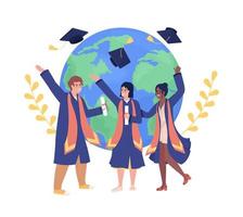 Graduation abroad flat concept vector illustration. International students. Editable 2D cartoon characters on white for web design. Finish university creative idea for website, mobile, presentation