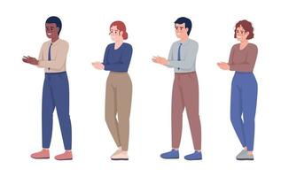 Positive coworkers semi flat color vector characters set. Editable figures. Full body people on white. Business simple cartoon style illustrations collection for web graphic design and animation