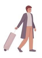 Young man with suitcase semi flat color vector character. Editable figure. Full body person on white. Going to trip simple cartoon style illustration for web graphic design and animation
