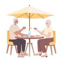 la pareja de jubilados cena en un café con caracteres vectoriales de color semiplano. figura editable. personas de cuerpo completo en blanco. citas ilustración de estilo de dibujos animados simple para diseño gráfico web y animación vector