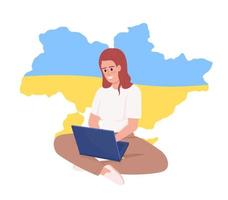 Female worker from Ukraine flat concept vector illustration. Remote job. Editable 2D cartoon character on white for web design. International student creative idea for website, mobile, presentation