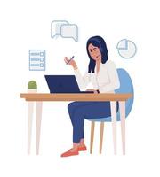 Female computer worker semi flat color vector character. Editable figure. Full body person on white. Operator consultant simple cartoon style illustration for web graphic design and animation