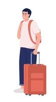 Man moves abroad semi flat color vector character. Editable figure. Full body person on white. Traveling male. Overseas trip simple cartoon style illustration for web graphic design and animation