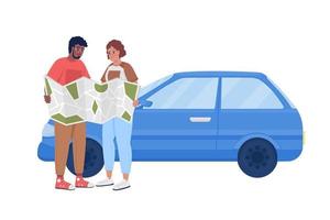 Couple consulting map semi flat color vector characters. Editable figure. Full body people on white. Road trip directions simple cartoon style illustration for web graphic design and animation