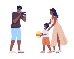 la familia pasa tiempo en personajes vectoriales de color semiplano de fin de semana. figura editable. personas de cuerpo completo en blanco. caminar juntos ilustración de estilo de dibujos animados simple para diseño gráfico web y animación vector