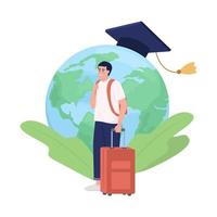 Man move to study flat concept vector illustration. International education. Editable 2D cartoon characters on white for web design. Traveling student creative idea for website, mobile, presentation