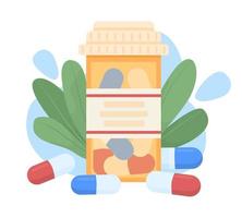 Pills flat concept vector illustration. Drugs and vitamins. Taking medications. Editable 2D cartoon objects on white for web design. Pharmacy treatment creative idea for website, mobile, presentation