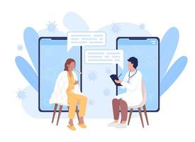 Online meeting with doctor flat concept vector illustration. Sick woman. Cold illness. Editable 2D cartoon characters on white for web design. Creative idea for website, mobile, presentation