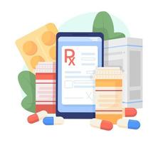 Online prescription flat concept vector illustration. Medicine pills. Editable 2D cartoon objects on white for web design. Telemedicine creative idea for website, mobile, presentation