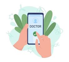 Telephone doctor flat concept vector illustration. Calling therapist. Editable 2D cartoon objects on white for web design. Creative idea for website, mobile, presentation