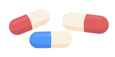 Capsules semi flat color vector objects. Editable items. Full size element on white. Medical tablets. Pharmacy treatment. Pills simple cartoon style illustration for web graphic design and animation