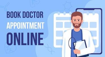 Book doctor appointment online flat vector banner template. Making visit poster, leaflet printable color designs. Editable flyer page with text space
