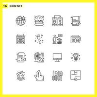 Set of 16 Modern UI Icons Symbols Signs for view eye payment money document Editable Vector Design Elements