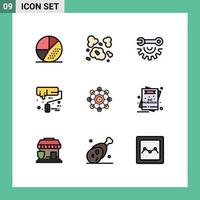 Modern Set of 9 Filledline Flat Colors and symbols such as learning roller pollution paint roller repair Editable Vector Design Elements