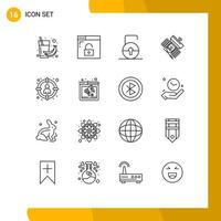 Mobile Interface Outline Set of 16 Pictograms of telecommunication communication secure broadcasting security Editable Vector Design Elements