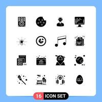 User Interface Pack of 16 Basic Solid Glyphs of hear awareness man medical heartbeat Editable Vector Design Elements