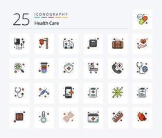 Health Care 25 Line Filled icon pack including case. weight. ambulance. weigh. diet vector