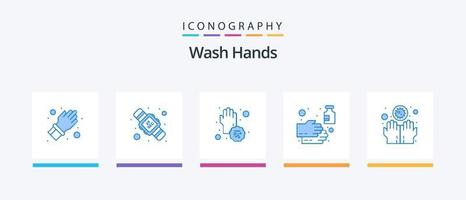 Wash Hands Blue 5 Icon Pack Including sanitizer. soap. virus. hand. hands. Creative Icons Design vector