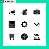 Pack of 9 creative Solid Glyphs of setting product antique camera new vintage camera Editable Vector Design Elements
