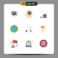 9 Creative Icons Modern Signs and Symbols of hobby fishing golf fish planet Editable Vector Design Elements