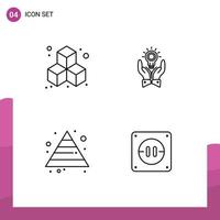 Group of 4 Filledline Flat Colors Signs and Symbols for box growth bulb idea electric Editable Vector Design Elements