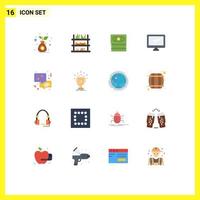 Mobile Interface Flat Color Set of 16 Pictograms of communication pc banking imac monitor Editable Pack of Creative Vector Design Elements