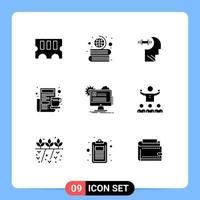 9 Universal Solid Glyphs Set for Web and Mobile Applications report account brian newspaper cup Editable Vector Design Elements