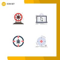 Set of 4 Modern UI Icons Symbols Signs for wheel bug play analysis network Editable Vector Design Elements