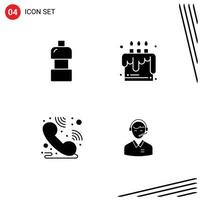 Group of 4 Solid Glyphs Signs and Symbols for water hotline cake party business Editable Vector Design Elements