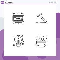 Pack of 4 creative Filledline Flat Colors of alarm bulb time tool creative Editable Vector Design Elements