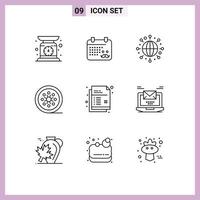 Modern Set of 9 Outlines Pictograph of document vintage reel global tape reel film reel Editable Vector Design Elements