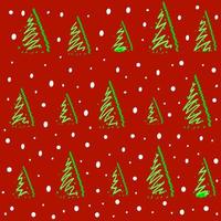 Seamless hand drawn pattern for cristmas or new year with pine tree and snow on red background,template for textile,wallpaper,packaging and wrapping paper,cover design,holiday decoration vector