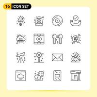 User Interface Pack of 16 Basic Outlines of binary checked profession call turntable Editable Vector Design Elements