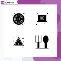 Set of 4 Vector Solid Glyphs on Grid for cd warning video video fork Editable Vector Design Elements