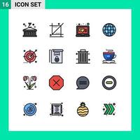 Mobile Interface Flat Color Filled Line Set of 16 Pictograms of audience globe tool earth laptop Editable Creative Vector Design Elements